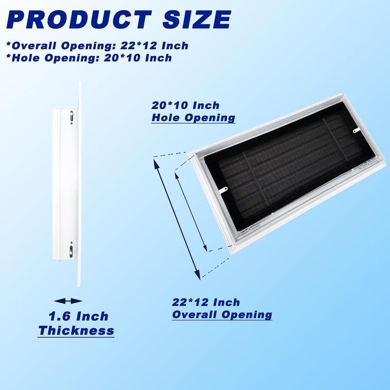JONRIOX 22"*12" Gable Vent,Aluminum Alloy Wall Vent Shed Vents,with Removable Strainer and 180 Degree Opening Angle.Ideal for Attic,Shed,Garage,Play House,Coop.[Inside Dimensions:20"w X 10"h]-White 1 Pack - Image 5